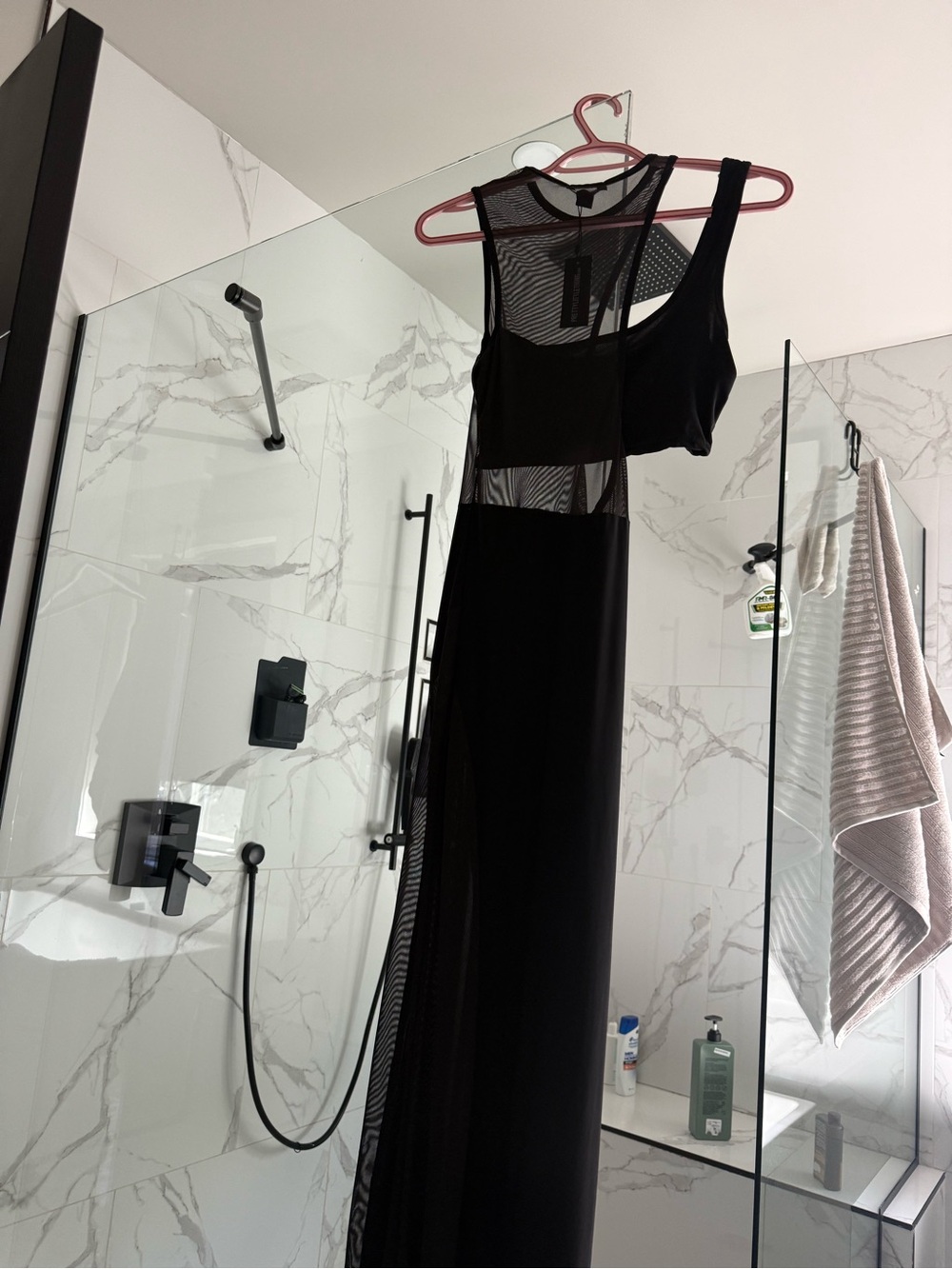 PrettyLittleThing Black Sheer Panel Maxi Dress